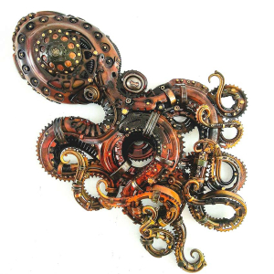 Alan Williams Metal Sculpture Artist Coloured Octopus Sculpture