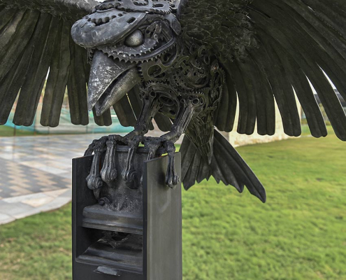 Greenfinch metal sculpture called Time Migration Alan Williams