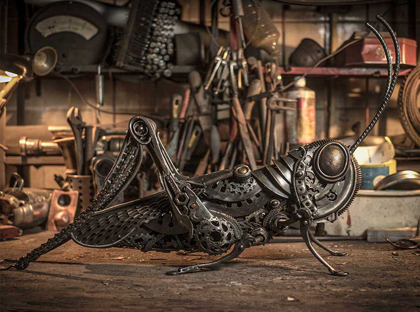 Metal Grasshopper Sculpture by Alan Williams Metal Artist